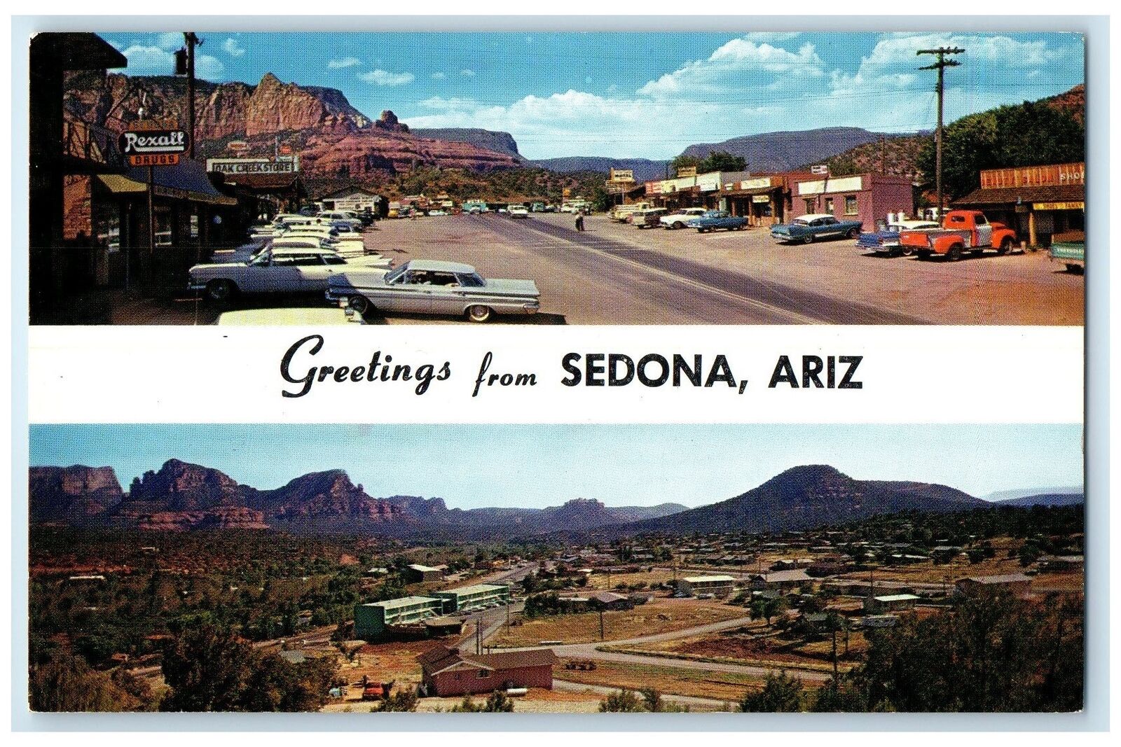 c1960's Greetings From Sedona AZ Scenic Center Of Oak Creek Canyon Cars Postcard