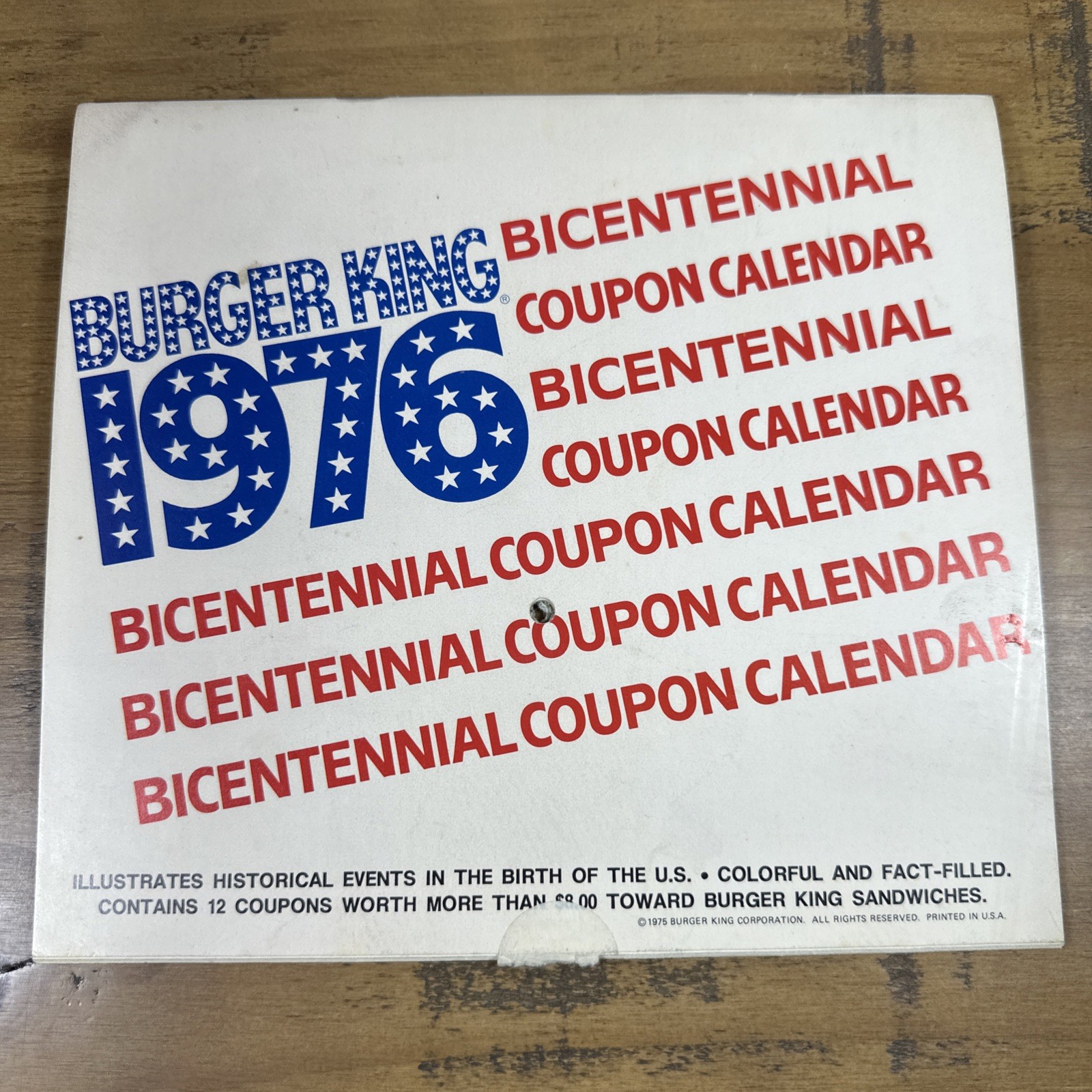 Vintage 1976 Burger King Bicentennial Coupon Calendar Unused Coupons Vintage 1976 Burger King Bicentennial Coupon Calendar Unused Coupons