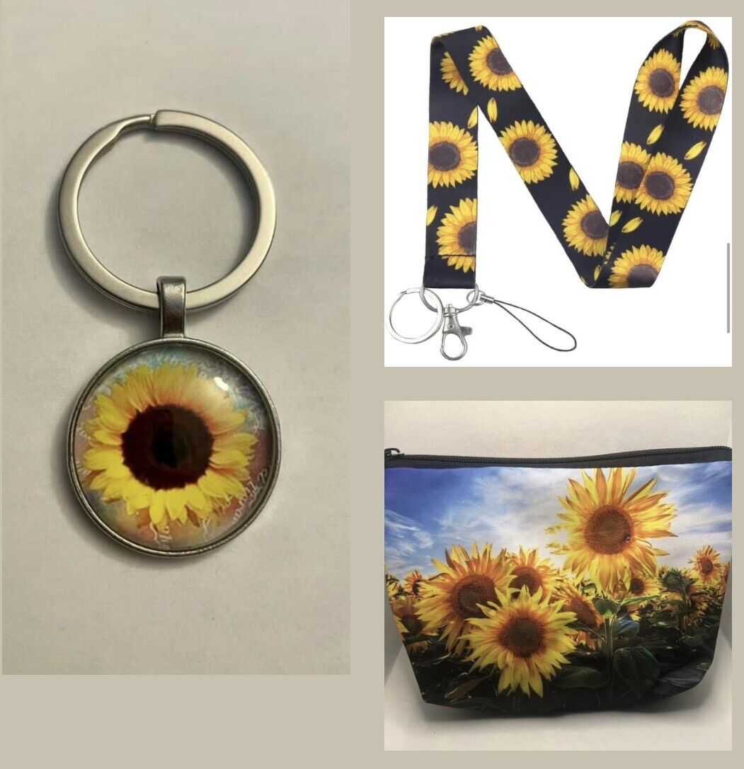 Brand New 3 Pc Sunflower Lover Midwestern Country Girl Gift Set Keychain Lanyard