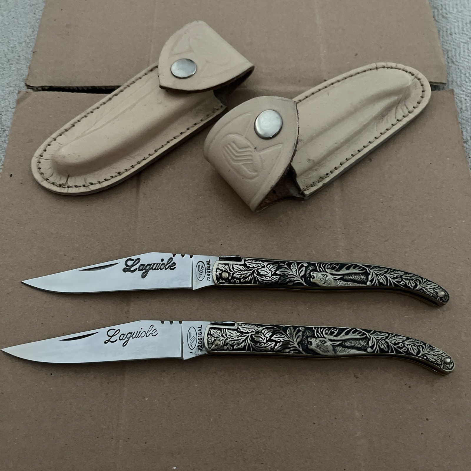 Vintage Laquiole Pocket Knife Steel Blade Metal Handle Sheath Men's Fold Rare 
