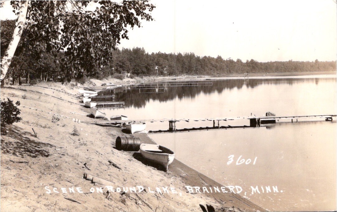 Brainerd Minnesota RPPC Round Lake Row Boats & Docks 1940s real photo