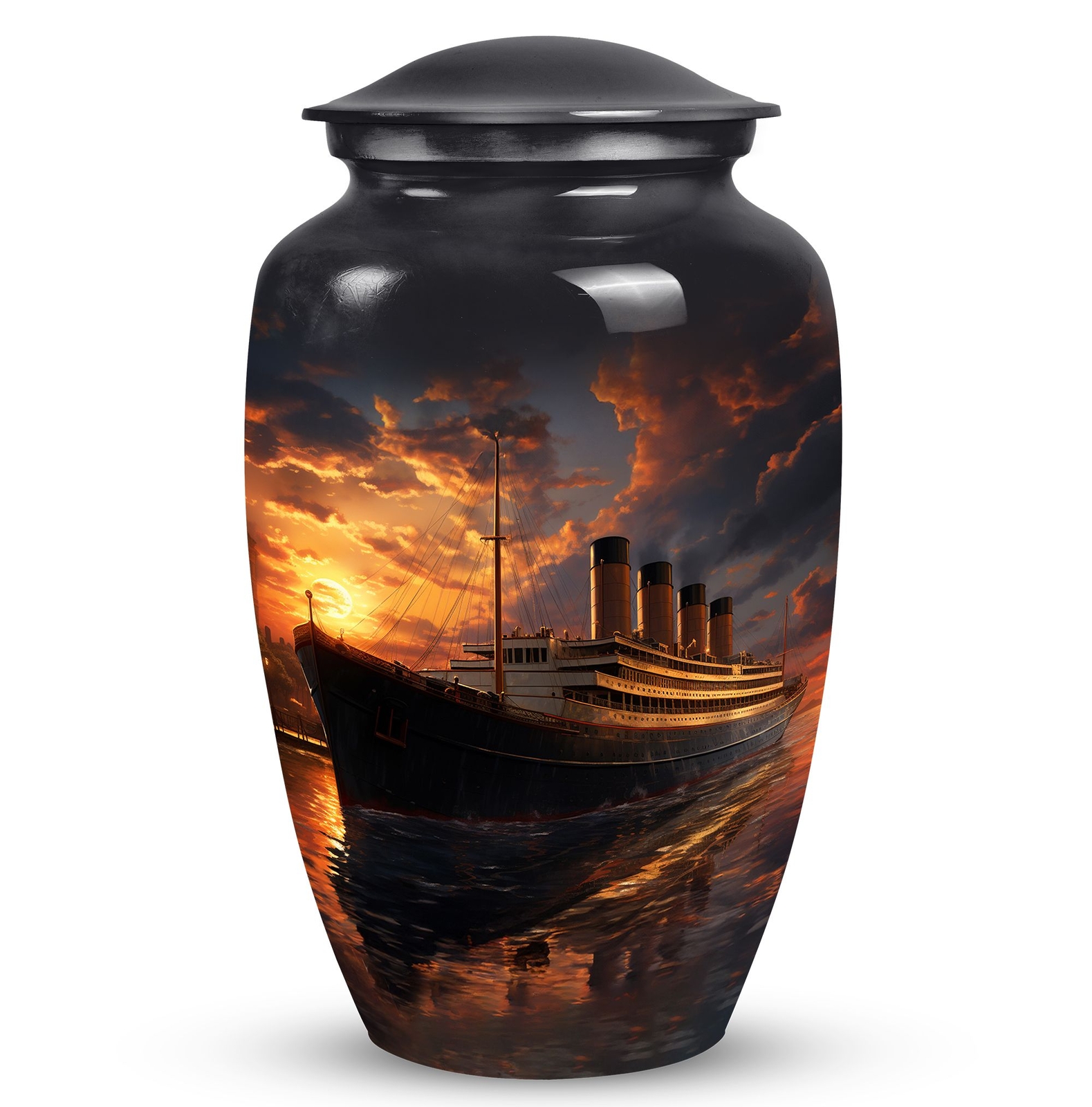 Harbor Sunset Ocean Liner Large Urns Cremation Urn Ashes Human Remains Dads 10in