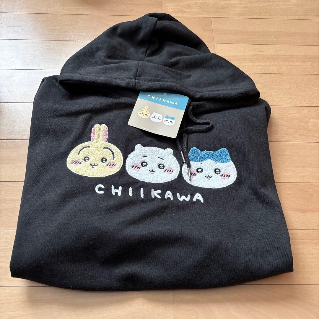 Chiikawa Hoodie Long Sleeve Size LL Black Polyester Cotton Hachiware Usagi New