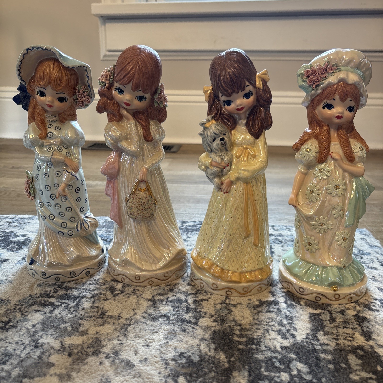 Vintage 1970s Big Eyes Ceramic Girls Statues ~ 10” Tall Detailed Painting
