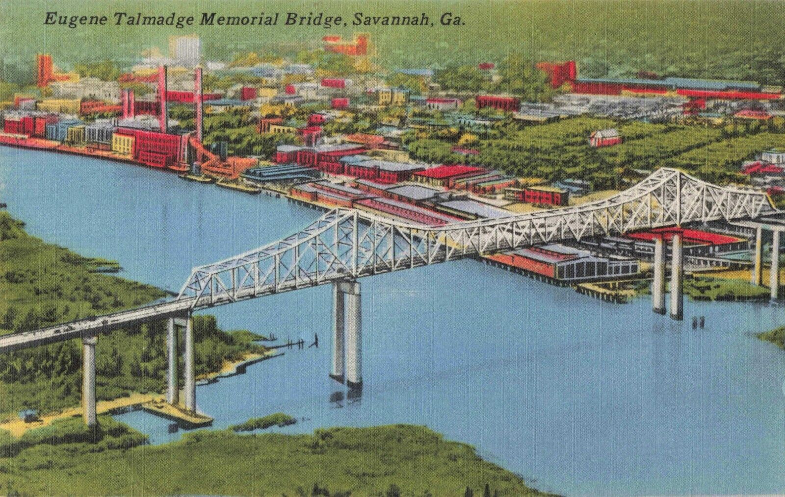 Savannah GA Georgia, Eugene Talmadge Memorial Bridge, Vintage Postcard