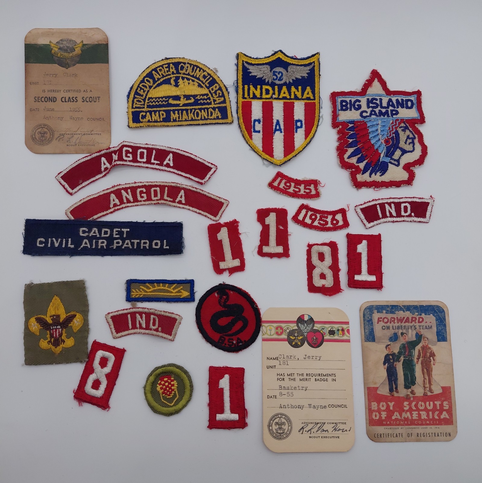 1950s Boy Scouts BSA Indiana Patch Lot Angola Miakonda Big Island CAP Cards