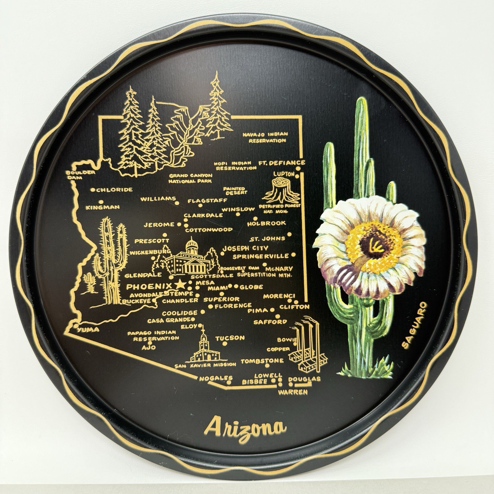 Vintage Arizona State Tray MCM Kitschy Barware Graphic Souvenir Decor Platter