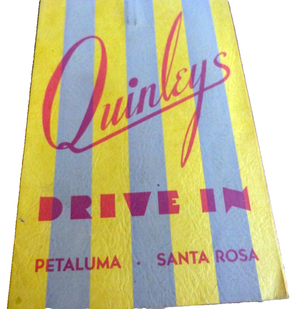 VINTAGE DRIVE IN MENU QUINLEYS PETALUMA SANTA ROSA CALIFORNIA 1940's