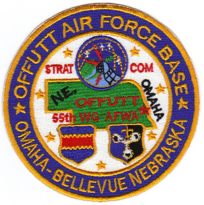 USAF AFB PATCH, OFFUTT AFB NEBRASKA, STRAT COM, 55TH WG AFWA,   Y