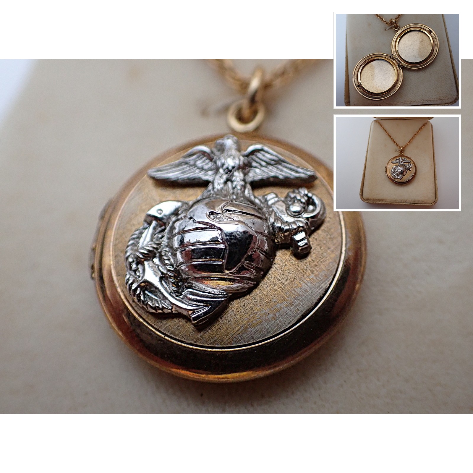 Vintage WWII USMC Eagle Globe Anchor Sweetheart Locket 12K Gold Filled