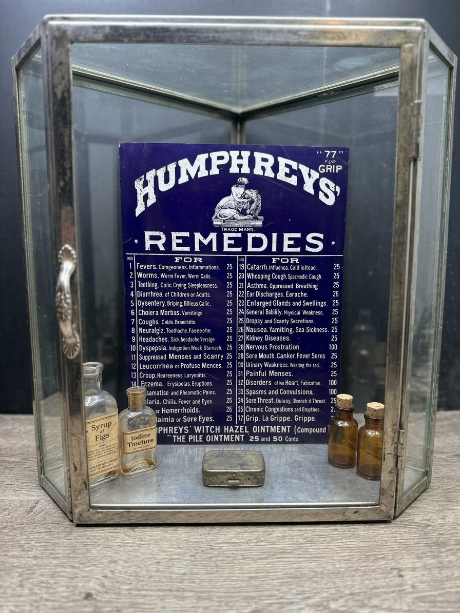 Vintage Humphreys’ Remedies Medicine Sign Used 16x12 Original- Great Condition