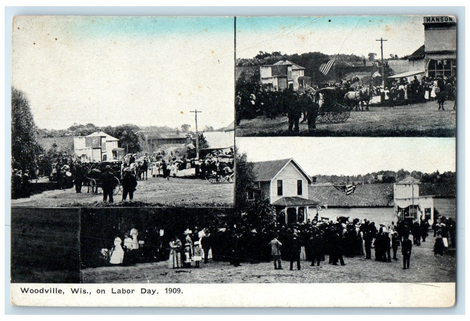 c1909 Labor Day Exterior View Woodville Multiview Vintage Wisconsin WI Postcard