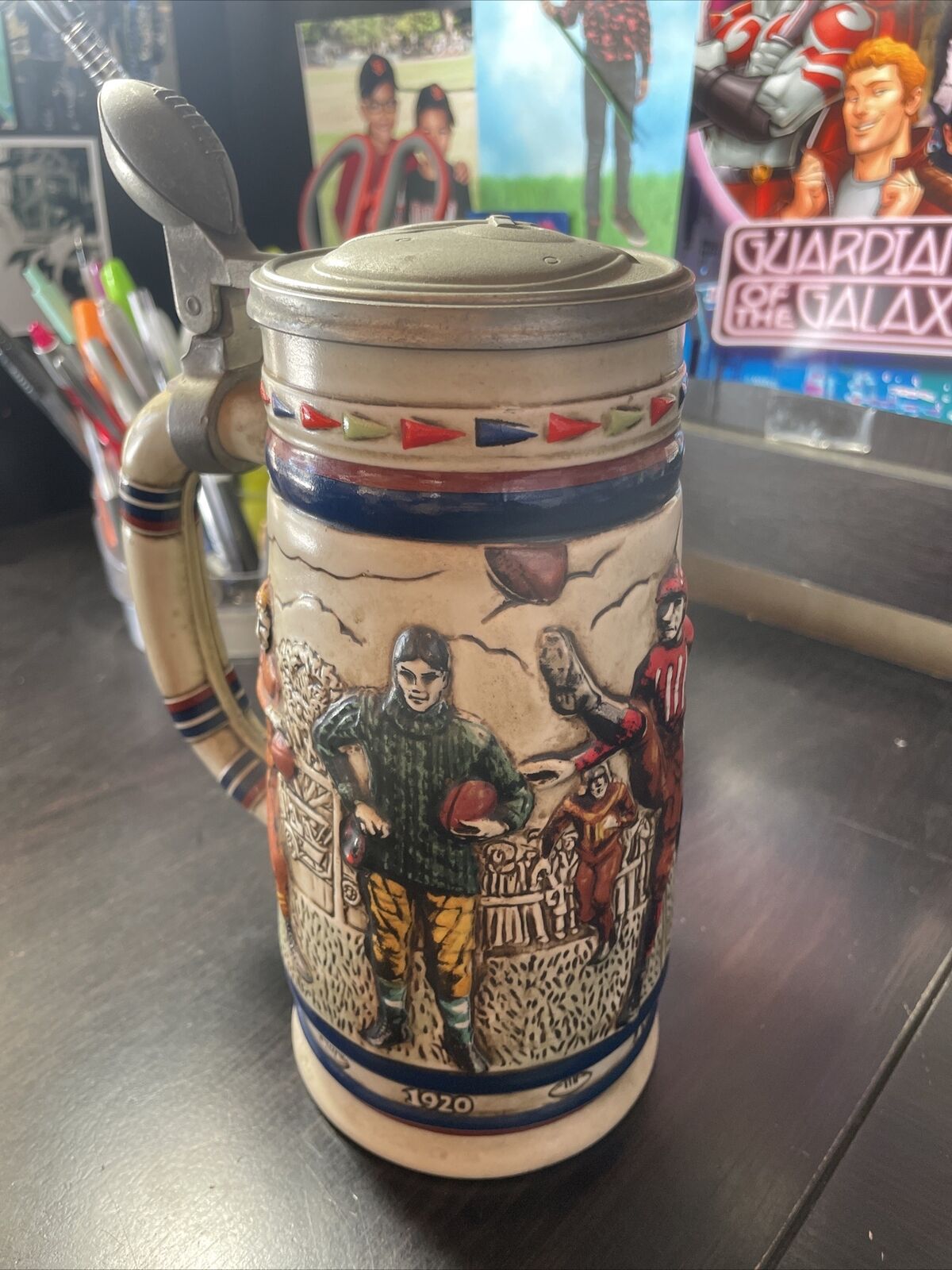 Avon 1983 Football Collectible Lidded Beer Stein Mug by Ceramarte Made in Brazil