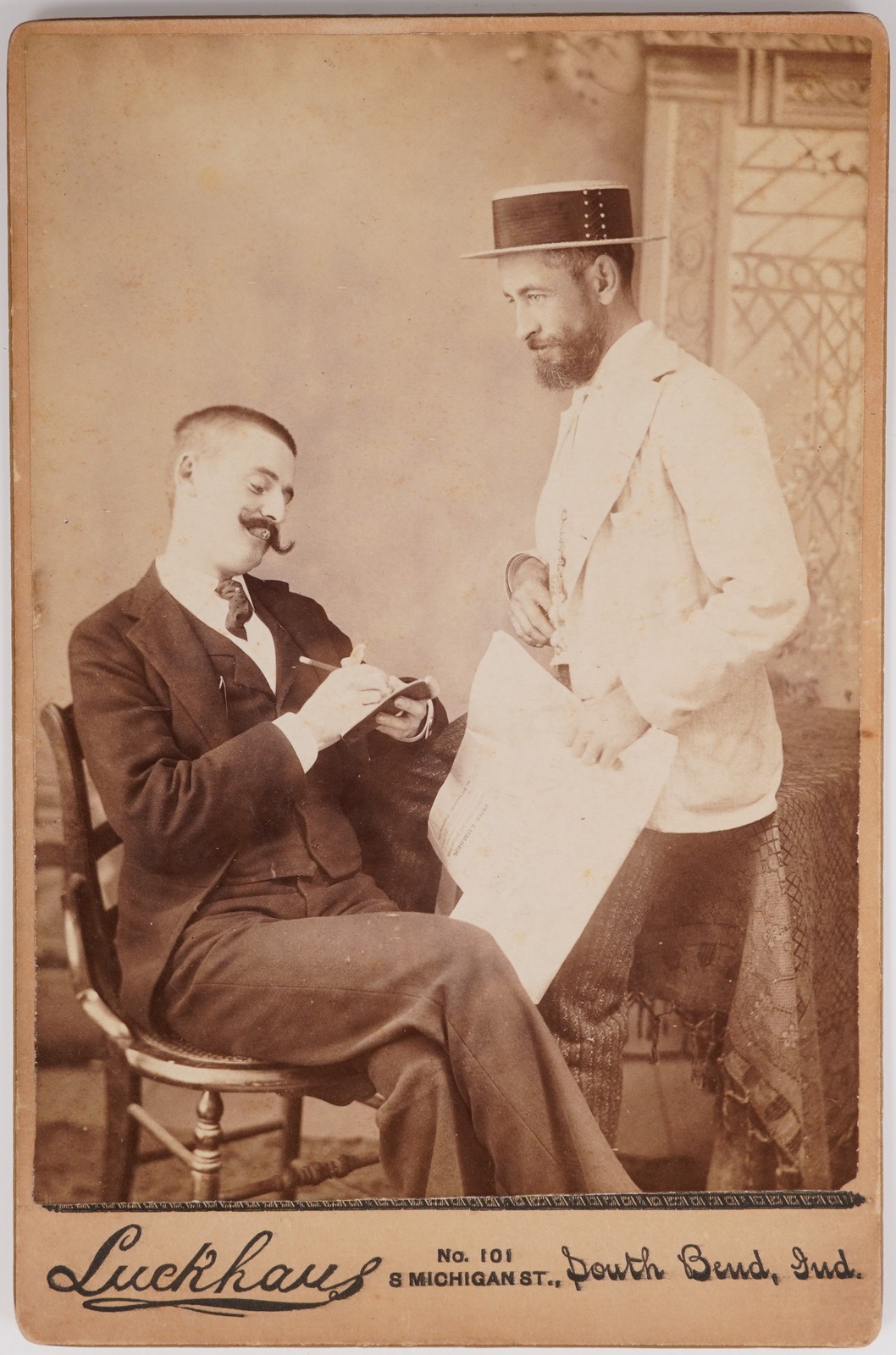 Cabinet Card Luckhaus Newspaper Reporters Taking Notes New South Bend Indiana