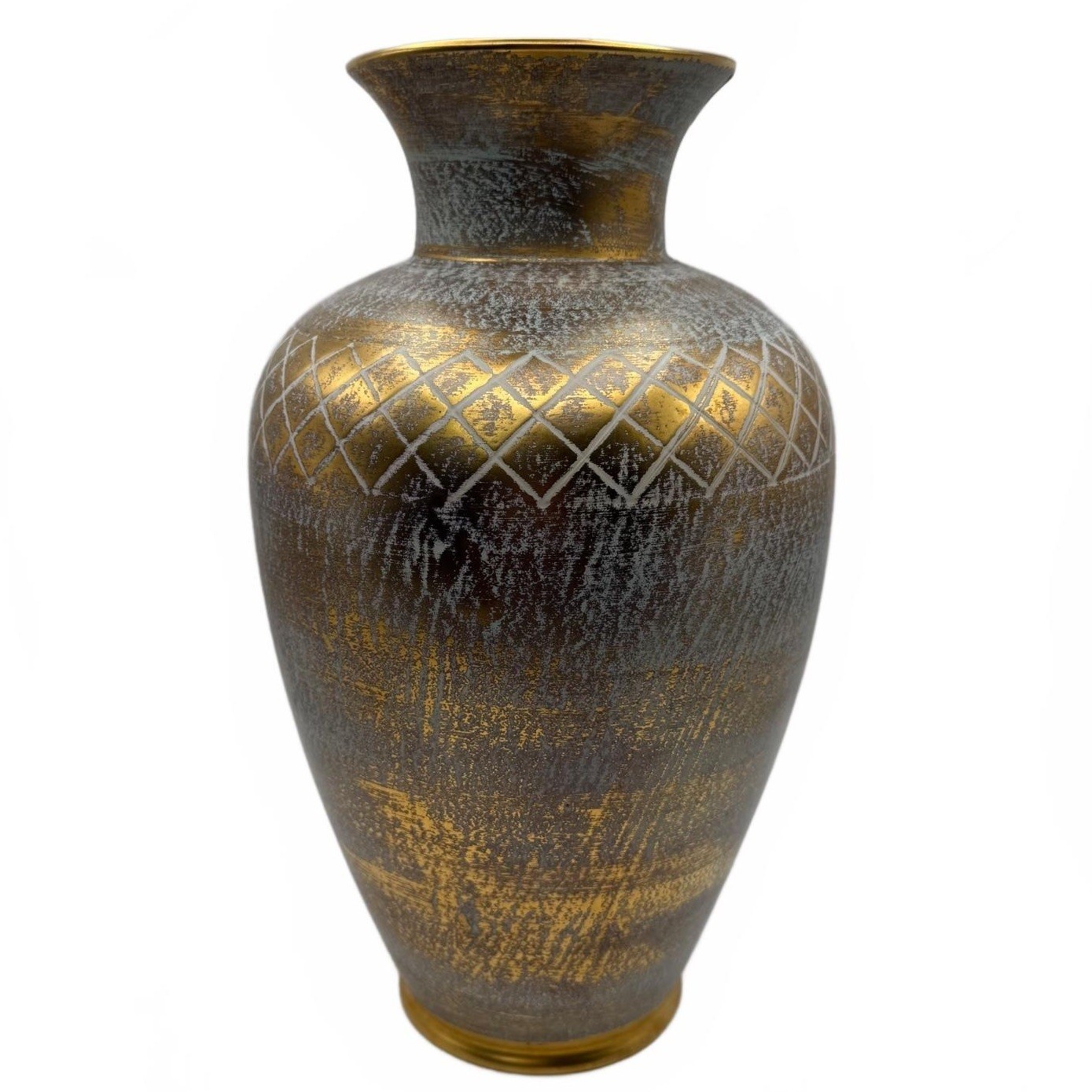 Rare Vintage 12.5” Stangl Pottery Gold & Gray Geometric Floor Vase No. 3993 MCM