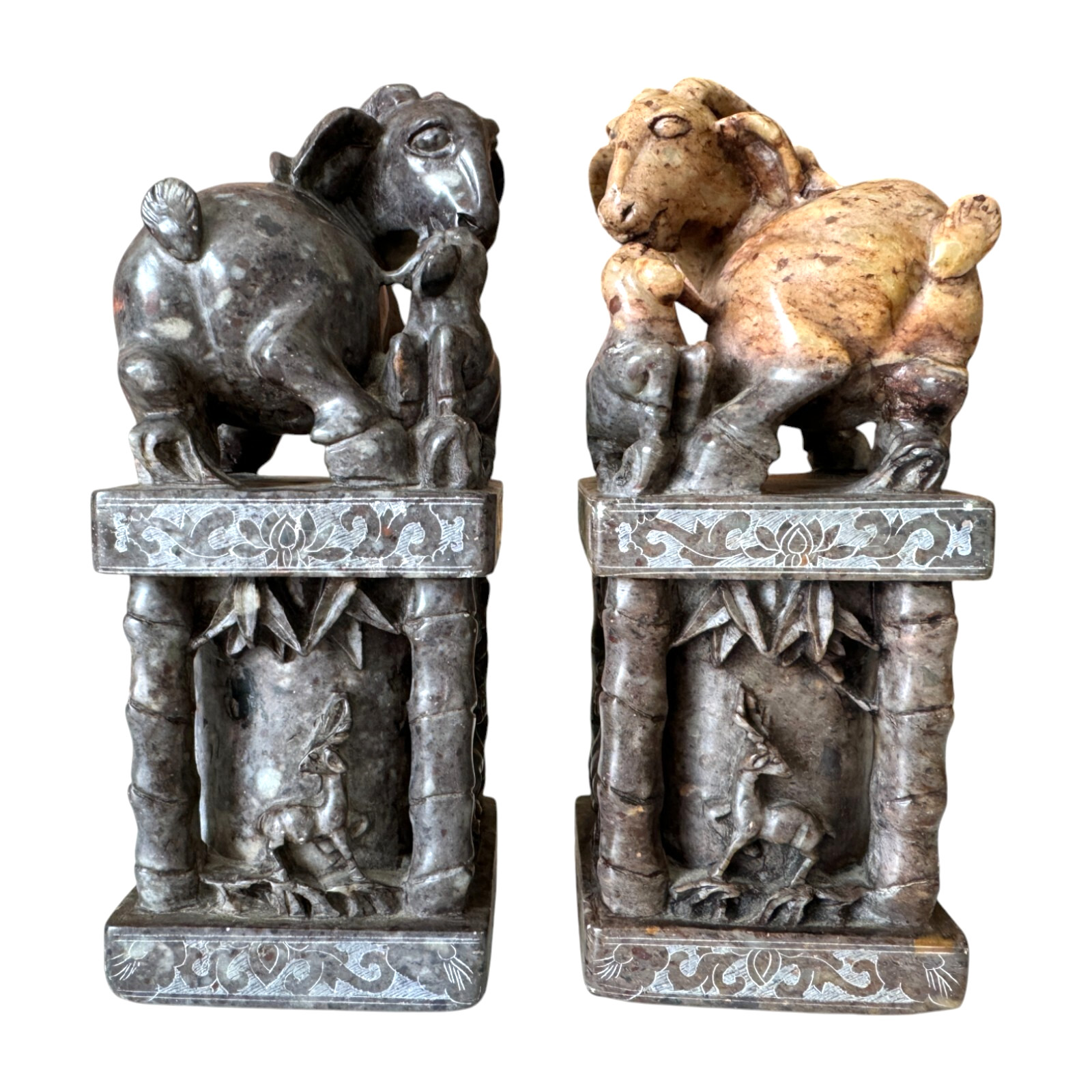 Antique Chinese Hand Carved Soapstone Seal Stamps Figure Pair - Animal Finials Antique Chinese Hand Carved Soapstone Seal Stamps Figure Pair - Animal Finials