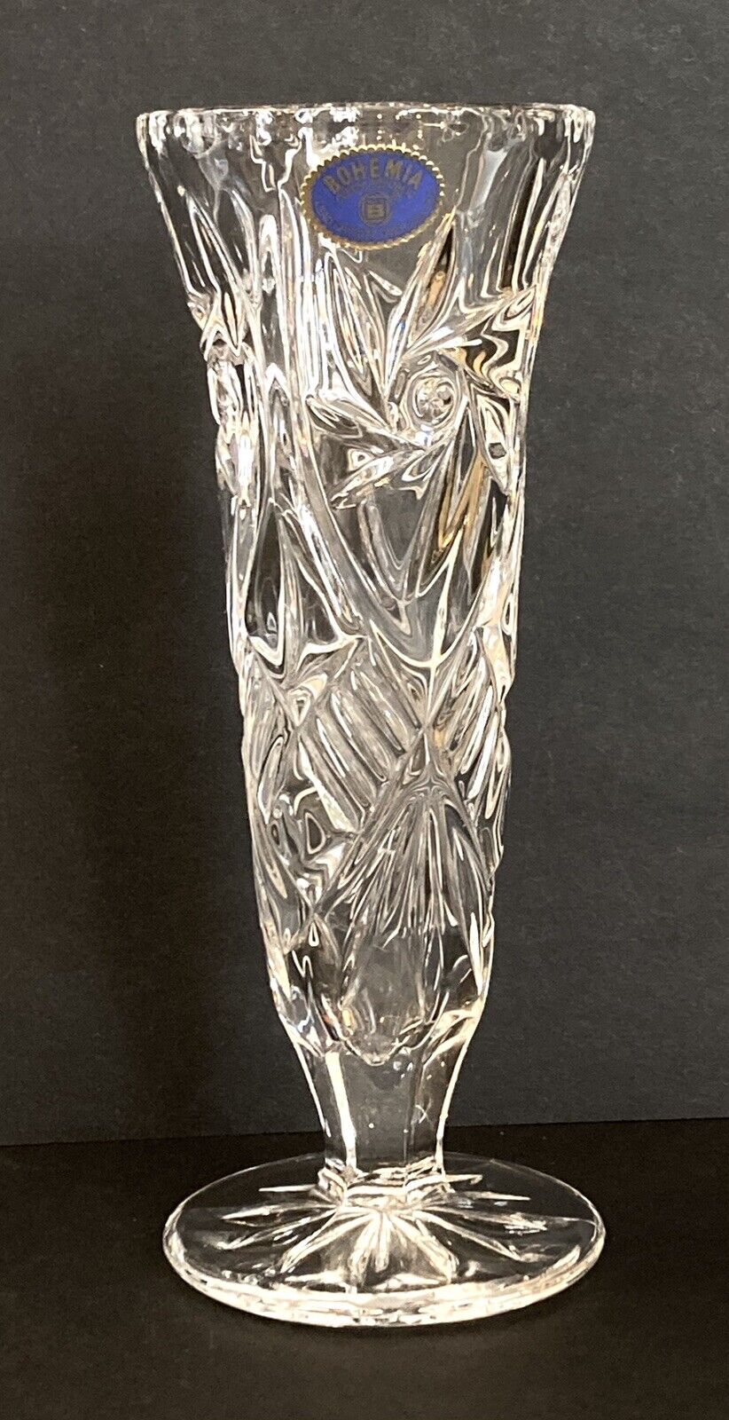 Vintage Bohemia Czech Republic Hand Cut Lead Crystal Flower Bud Vase 24% Lead