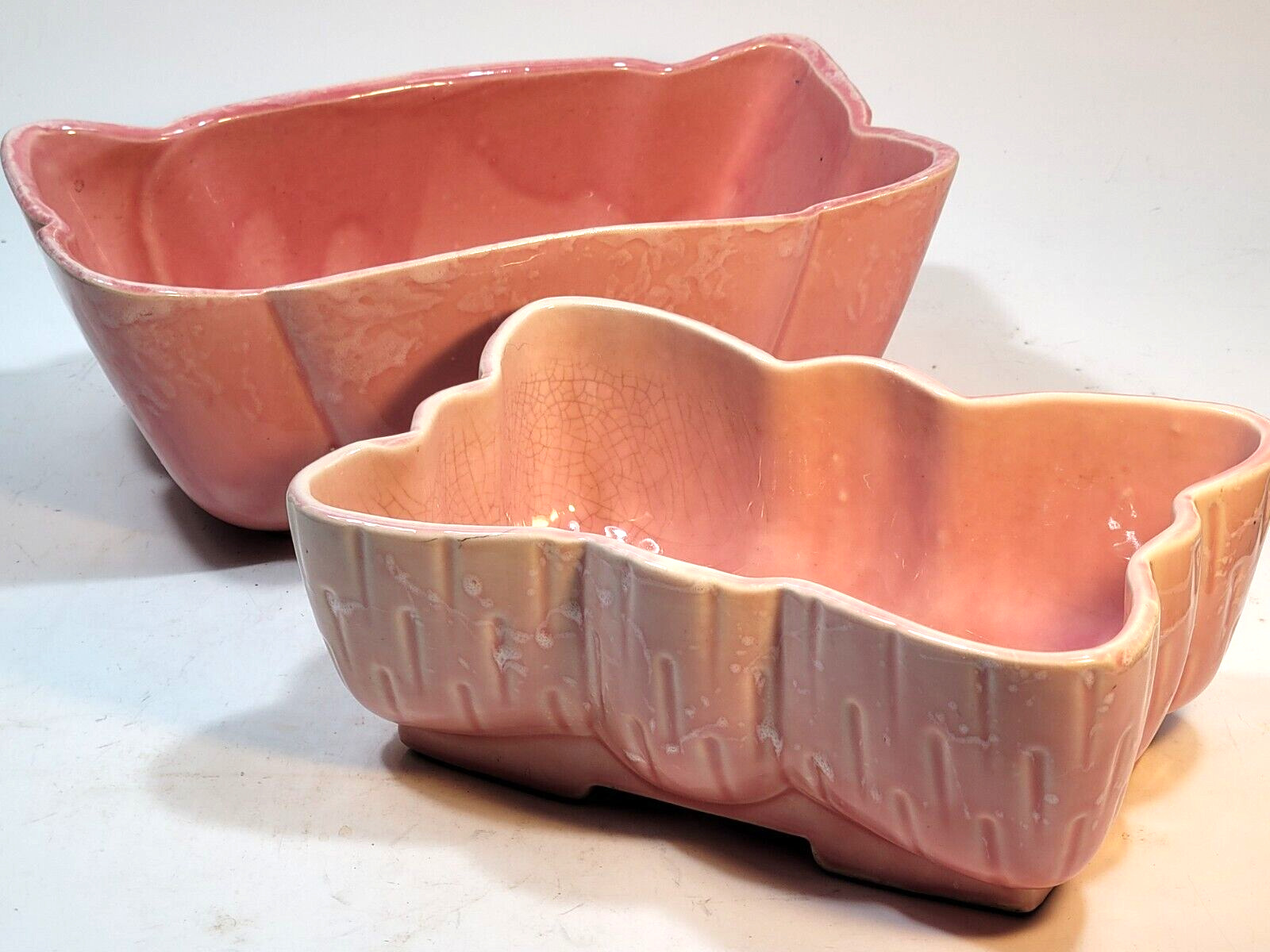Lot UPCO Pottery Planter Drip Glaze Mid Century Pink 106-8 USA  109 9 1/2 Easter