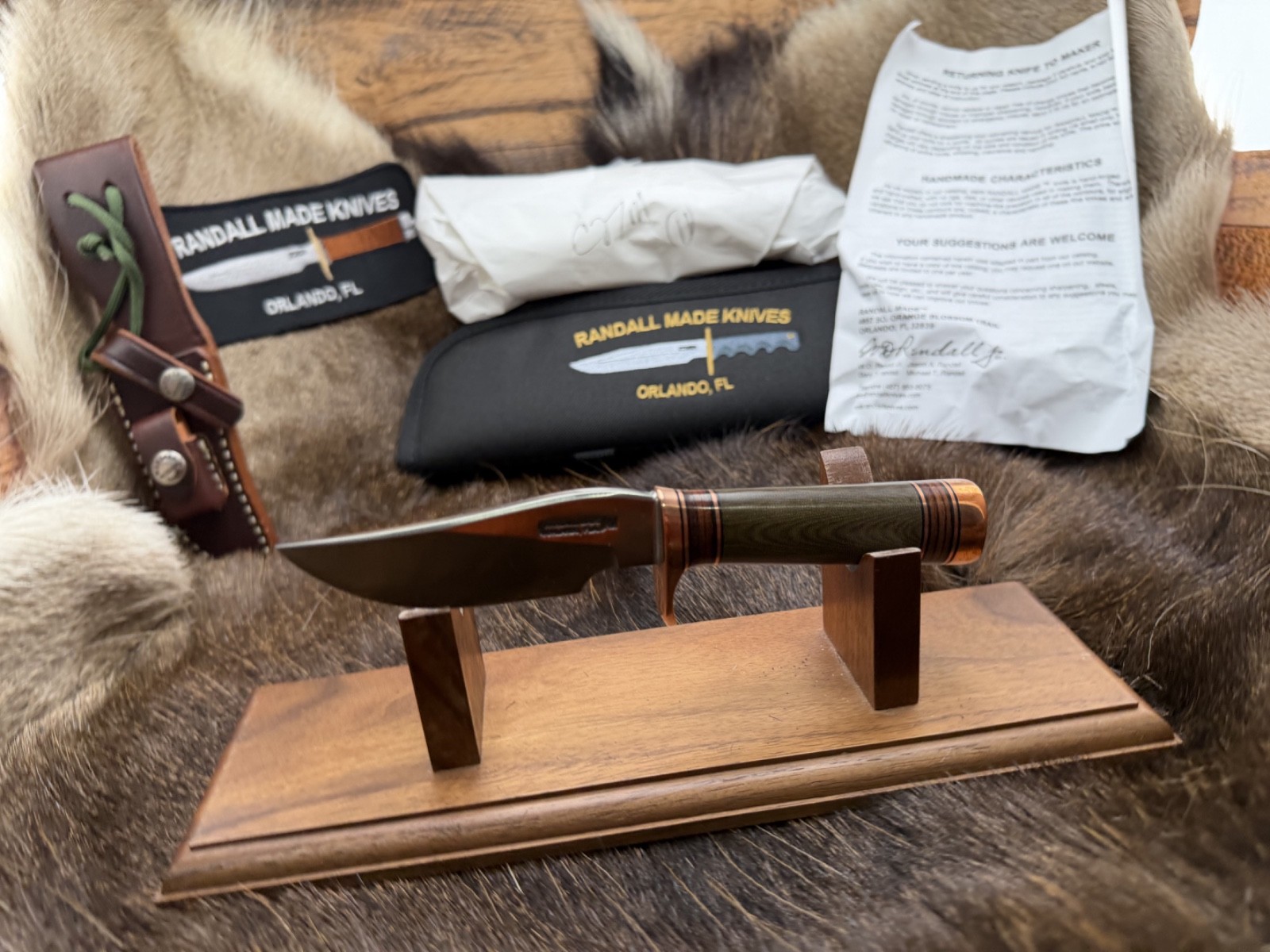 Randall  Miniature Model Copper Companion Knife With Green Handles Sheath Mint