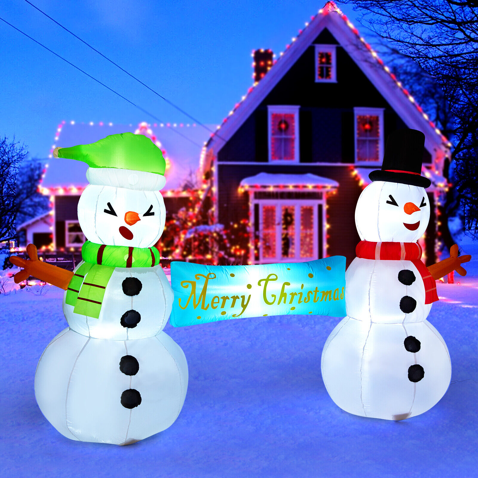 Christmas Inflatable Decorations LED Polar Bear Santa Snowman Outdoor Yard Decor