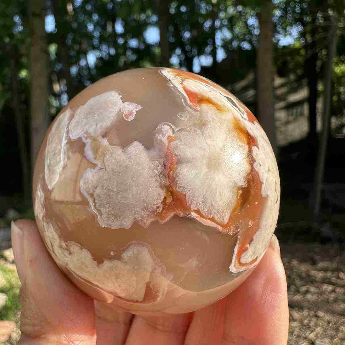 265g Natural Sakura Agate Quartz Sphere Crystal Ball Reiki Healing Decor
