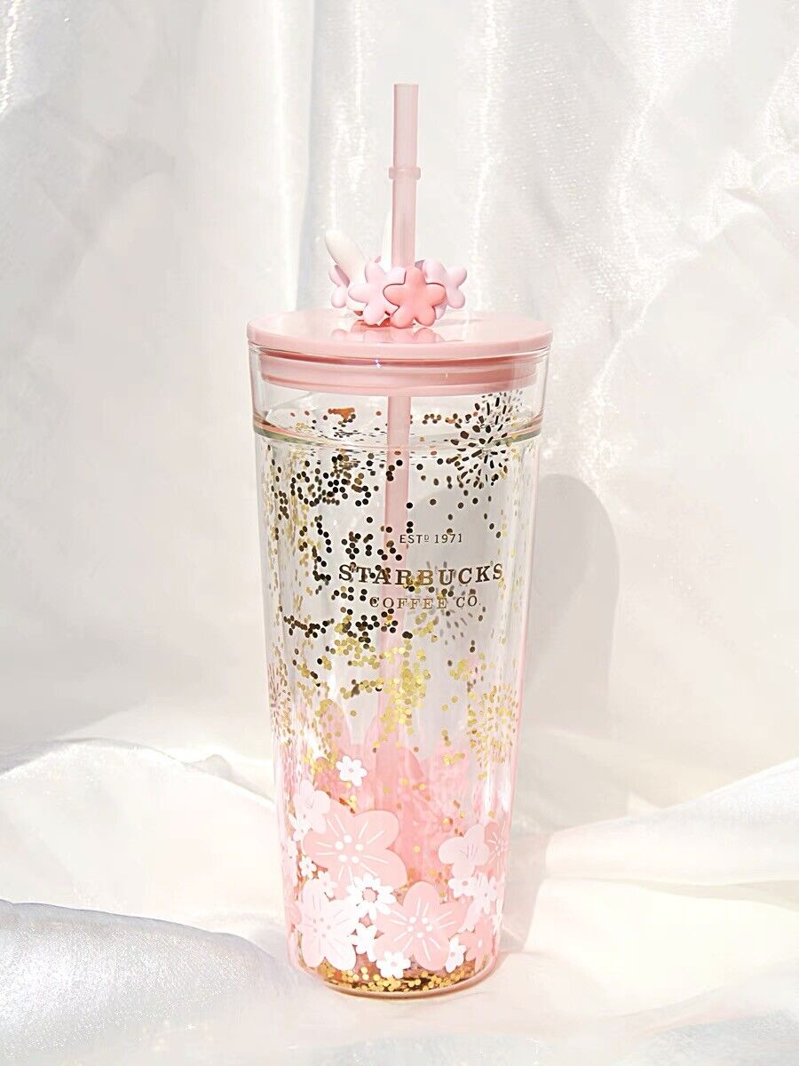 China Starbucks Pink Spring Flower Cute Rabbit Double Glass Cup 20oz Girl Gift