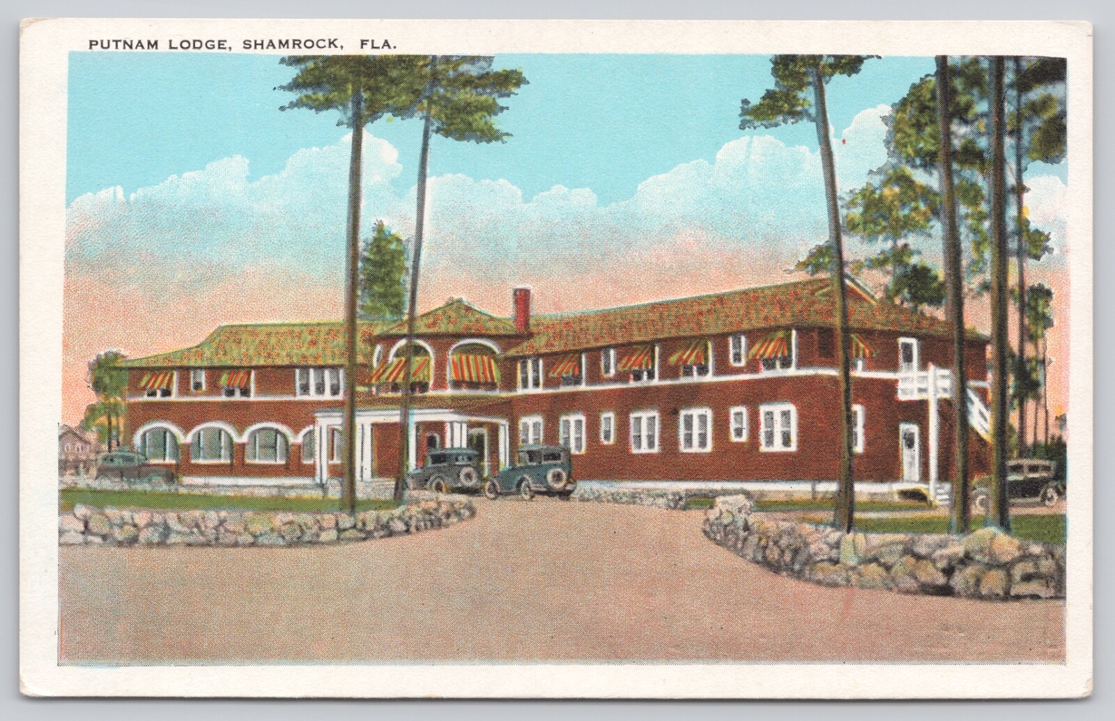 Shamrock Florida, Putnam Lodge, Dixie County FL Old Cars c. 1920s Postcard 