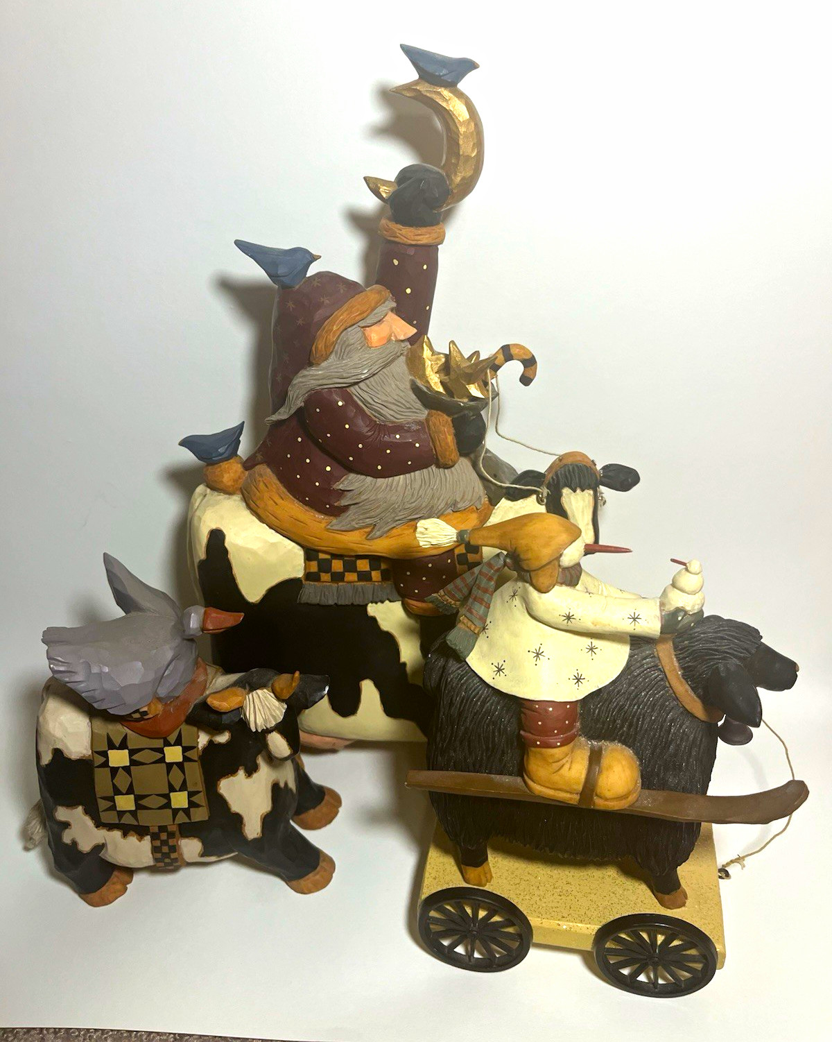 Vintage Williraye Studio Folk Art Holiday Figurine Lot (3 Pieces)