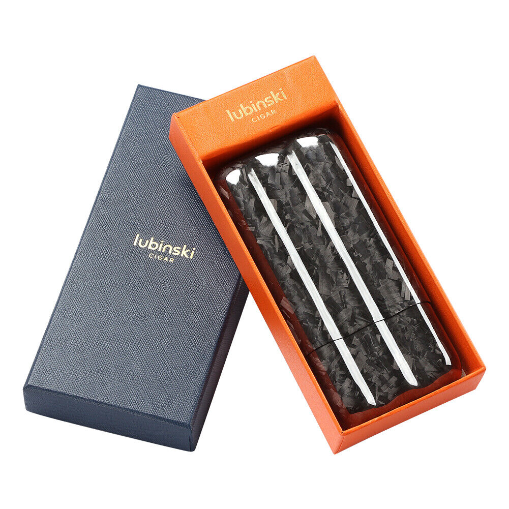 Lubinski Black Cigar Case Humidor Cigar Holder 3 Tubes Carbon Fiber Case Gift