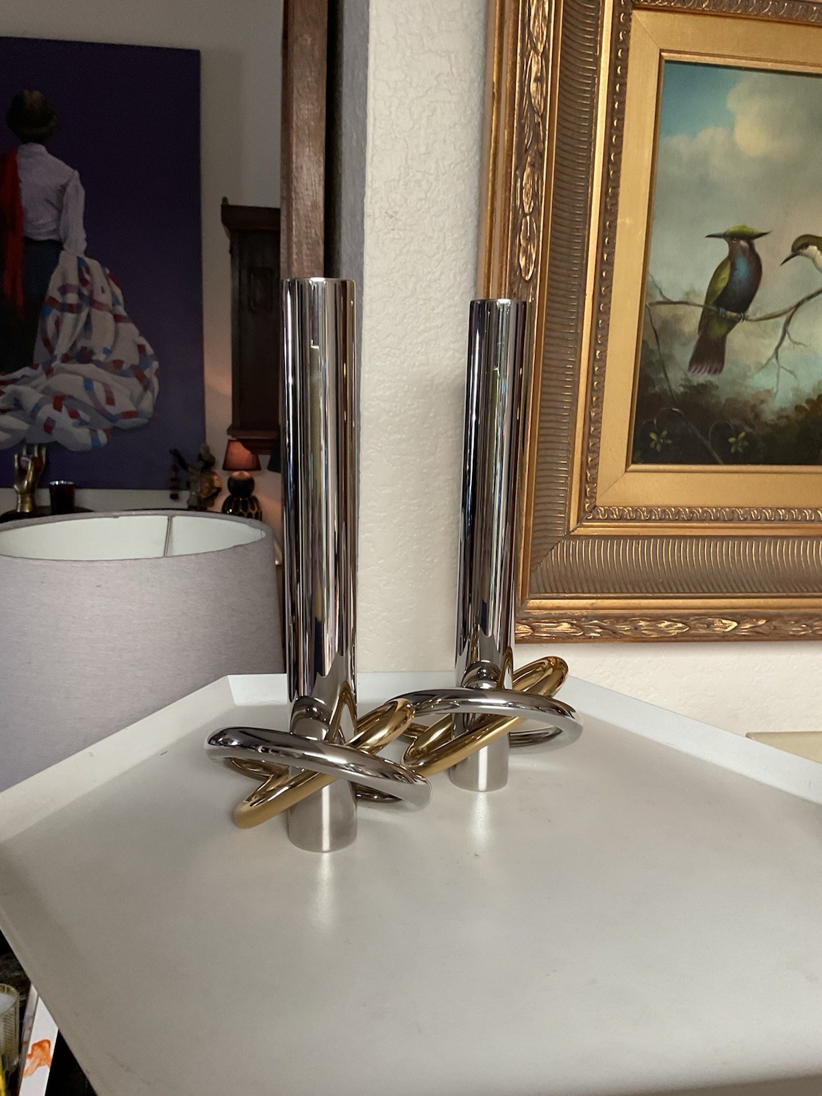 ANNA NEW YORK SET OF 2 RING CANDLEHOLDERS CANDLESTICKS SILVER/GOLD NWOT