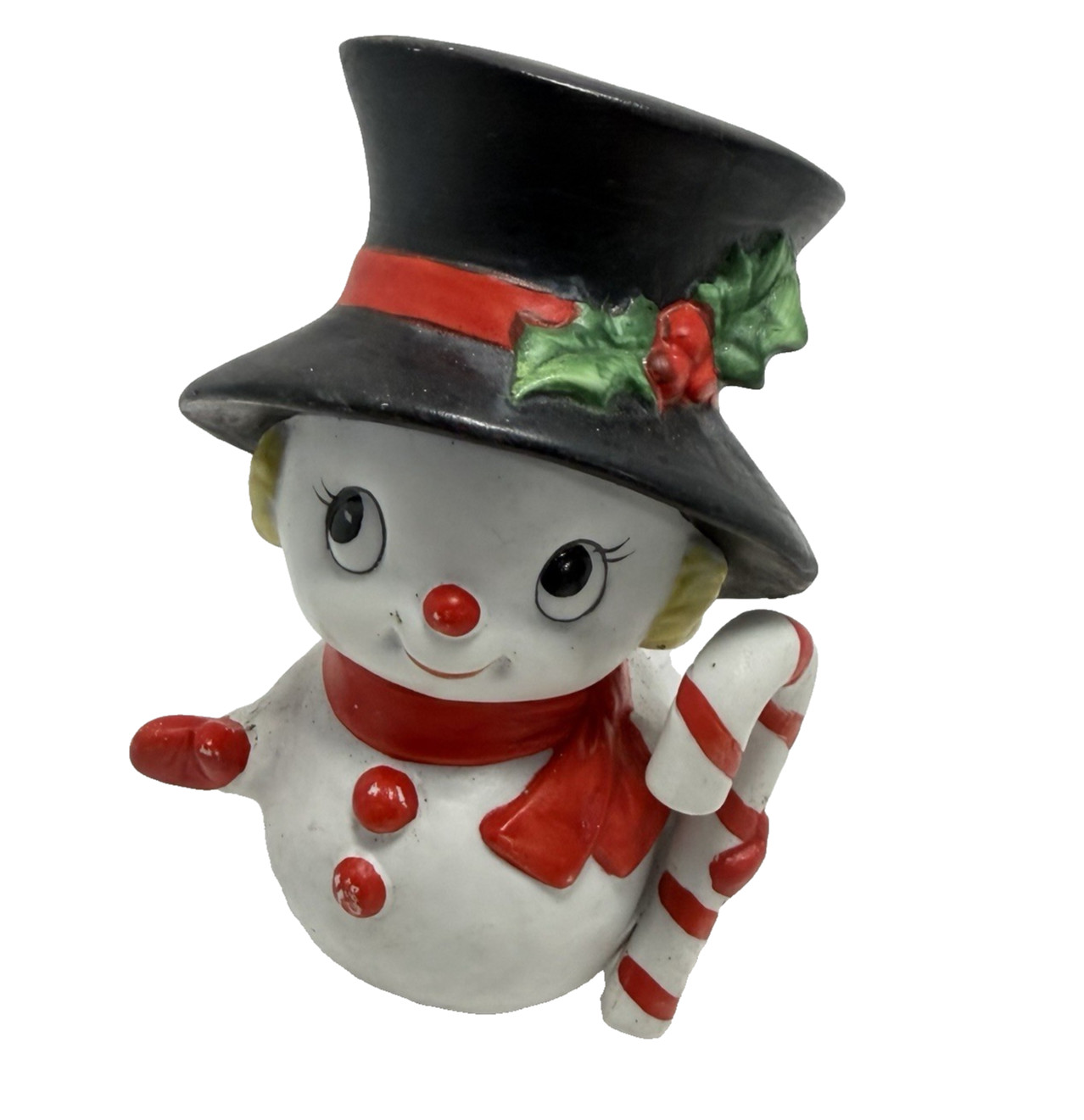 Vintage HomeCo Snowman w/ Hat Ceramic Figurine Christmas Holiday Decor 3.5”