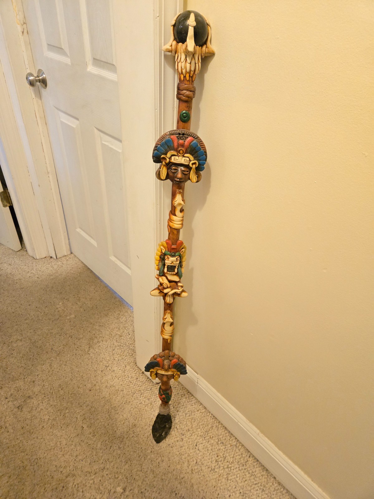 RARE VINTAGE Aztec Mayan Axe Spearhead Folk Art and Mayan God statue