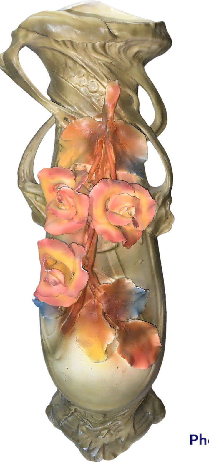 Antique Art Nouveau Royal Dux Porcelain Vase Czech Republic Dripping Roses 20”