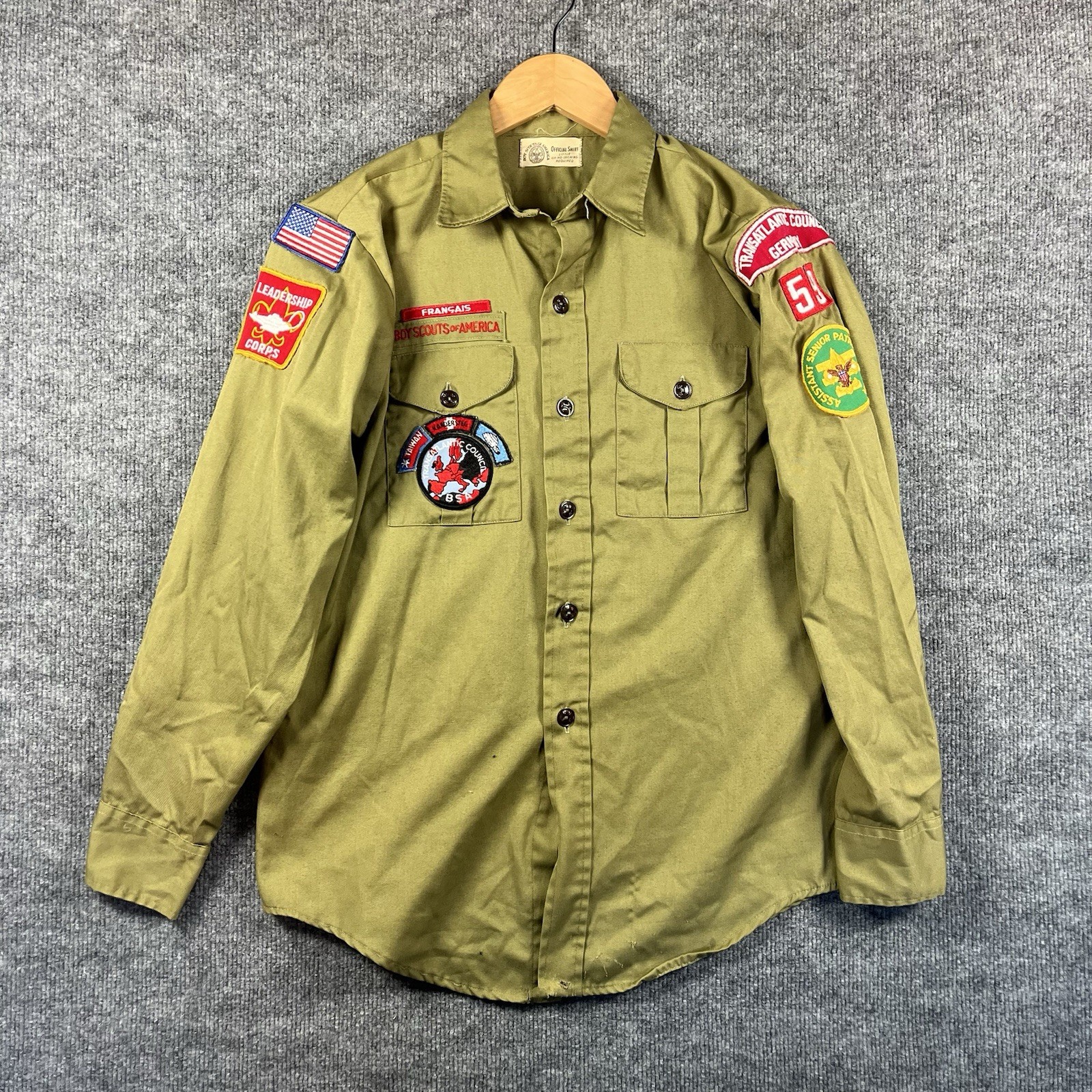 Vtg Boy Scouts of America Mens M Long Sleeve Shirt Uniform Patches USA Made 50s