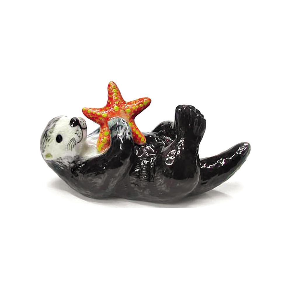 Northern Rose Black - Sea Otter with Starfish - Miniature Porcelain Figurine