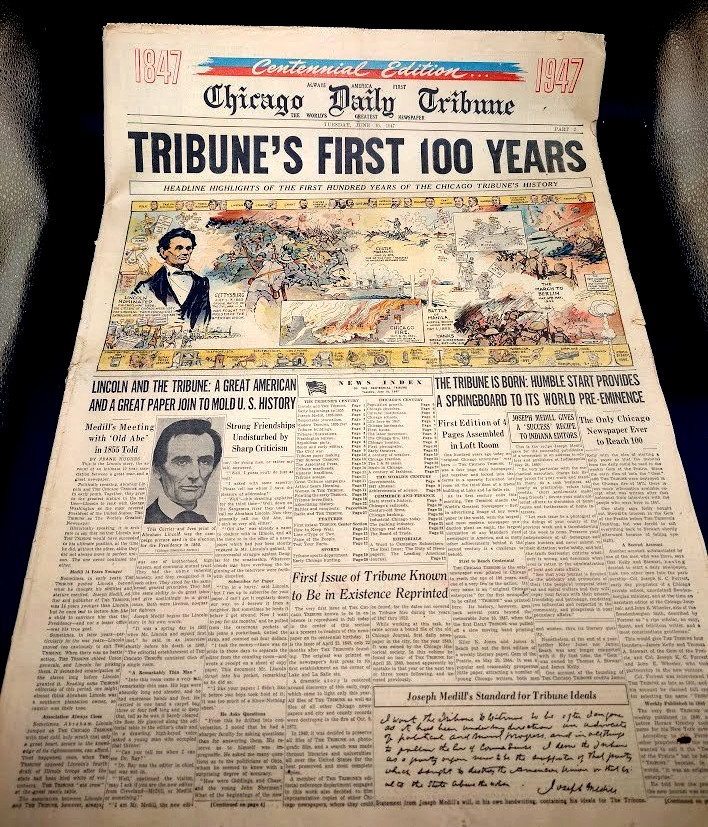 1947 Chicago Daily Tribune Centennial Edition First 100 Years Complete Section