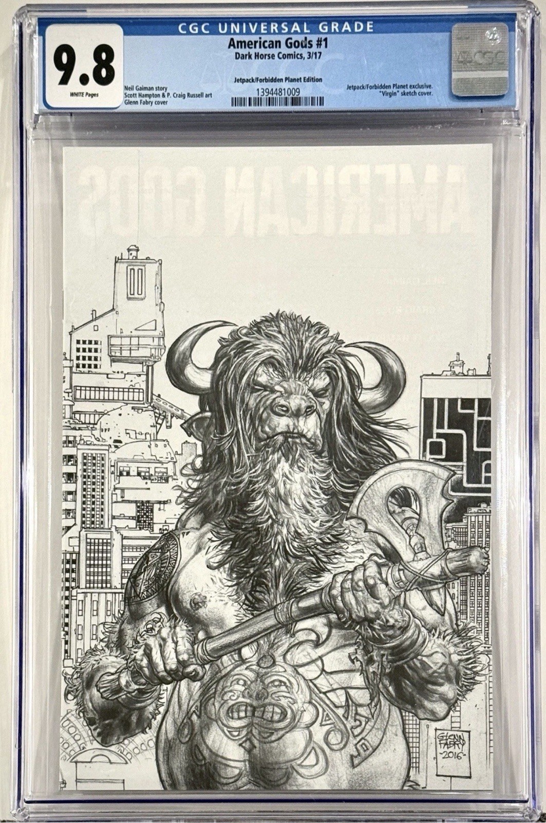 American Gods #1 - CGC 9.8 - Rare HTF Jetpack/Forbidden Planet Virgin Sketch Var