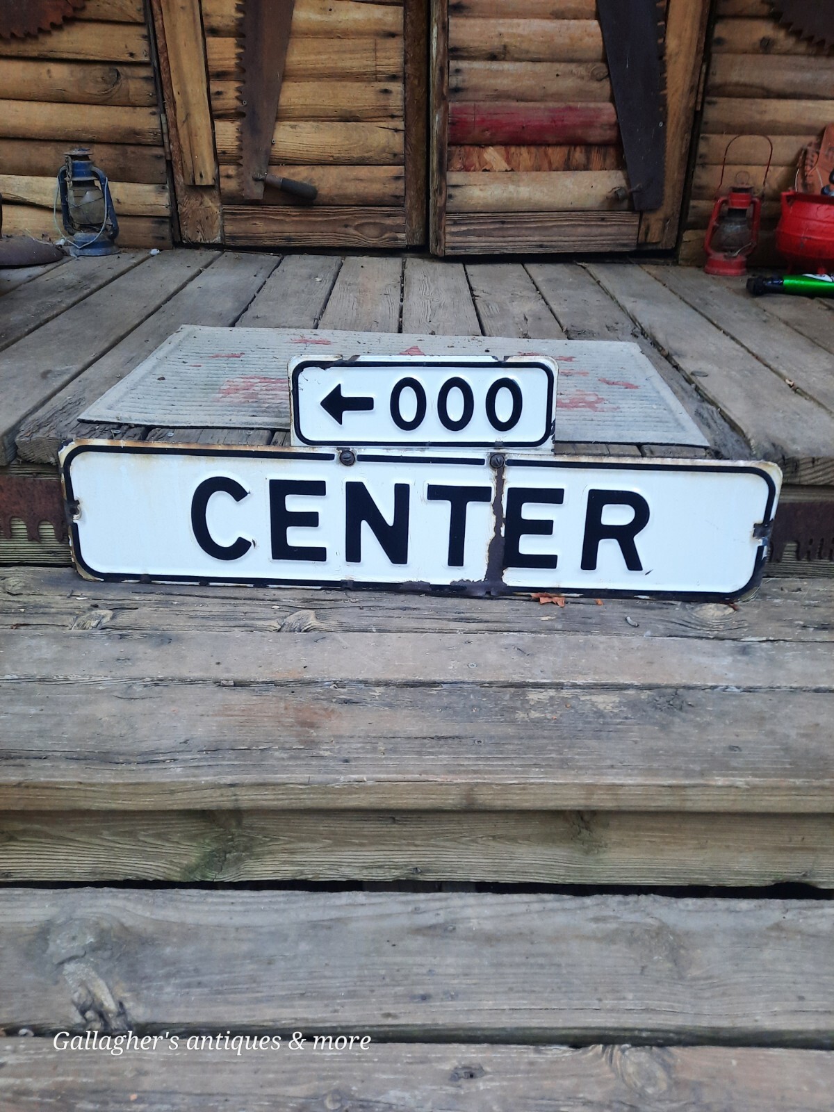 Vintage Single Sided Metal Porcelain Enamel Street Sign Center 000 Denton Nc