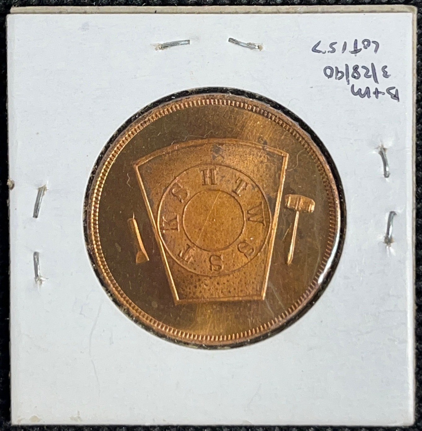 1856 Glens Falls NY Masonic Token One Penny Copper Chartered Feb 8