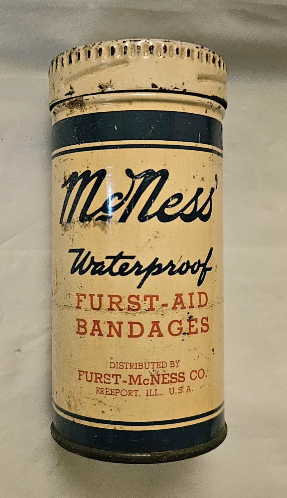 Vintage McNess' Furst-Aid Bandages Tin Mercurochrome Waterproof Furst-McNess Co