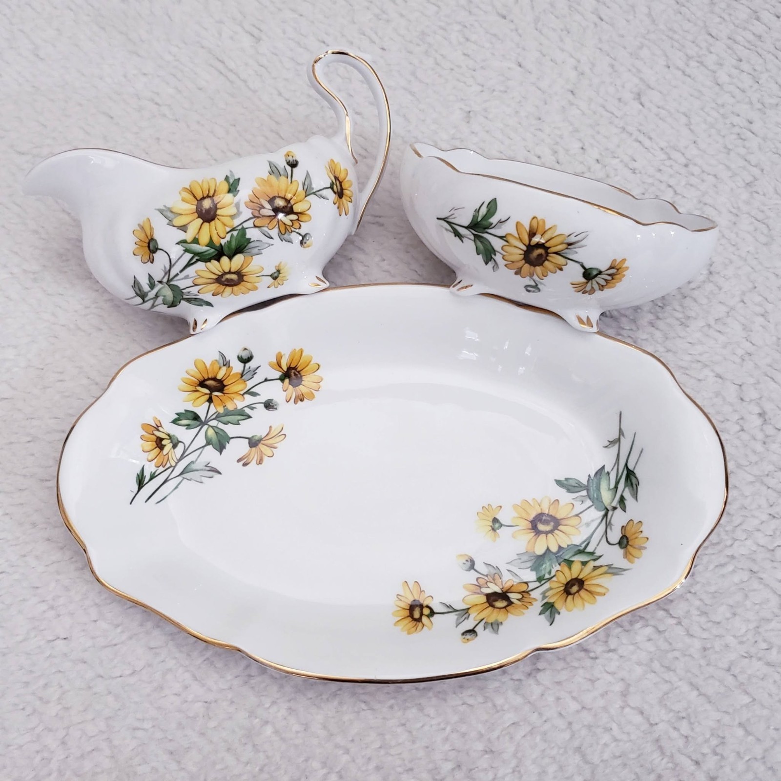 Vintage Royal Standard Sunflower Bone China Sugar Bowl, Creamer, Tray 3 PC Set