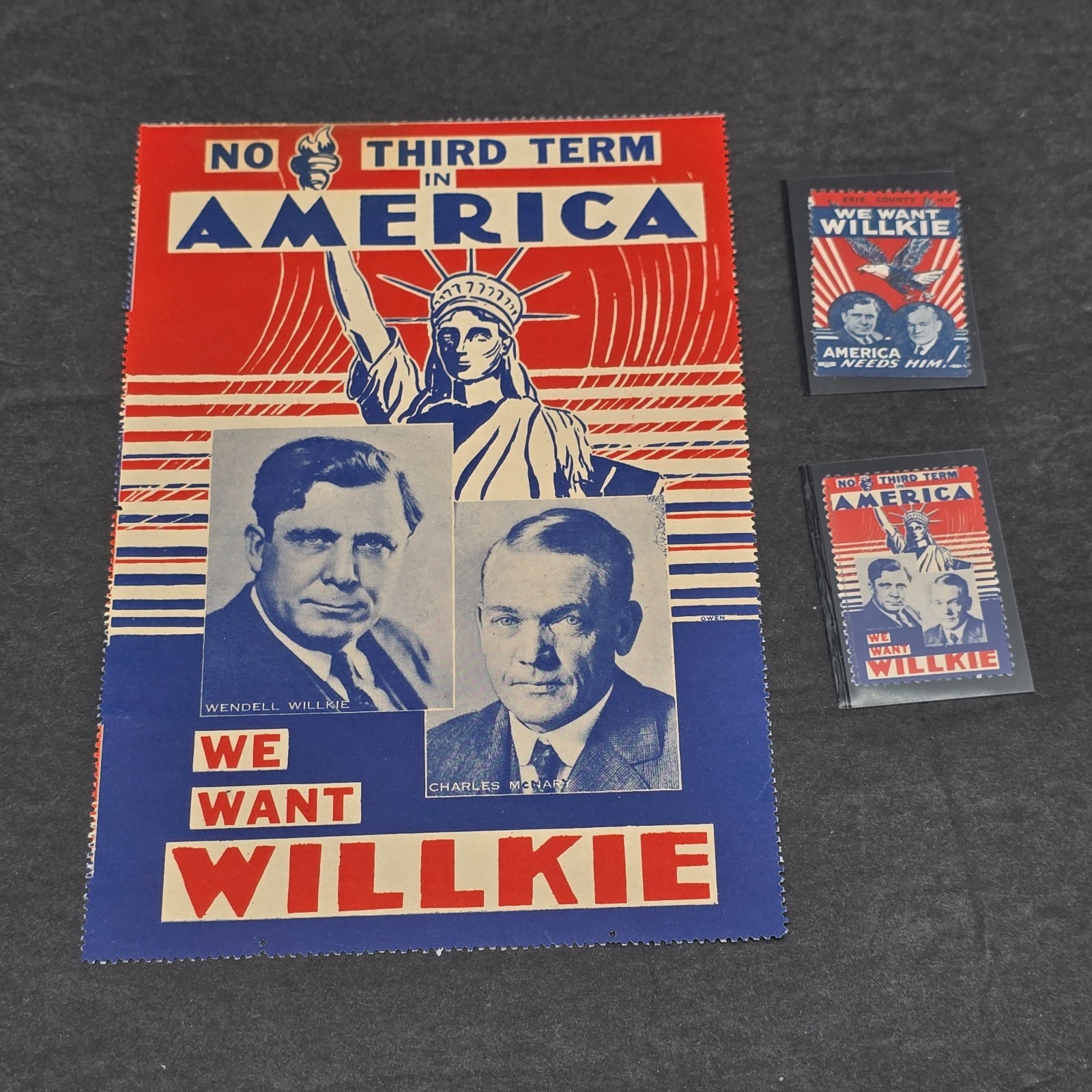 Vintage 1940 We Want Willkie Political Poster Stamps Lot (3) No Third Term FDR