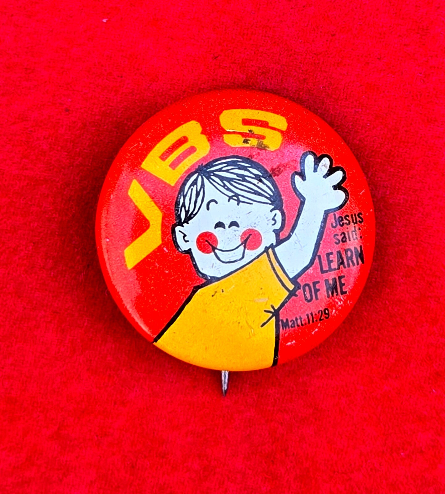 Vintage JBS Jesus Said: Learn of me Pin Back