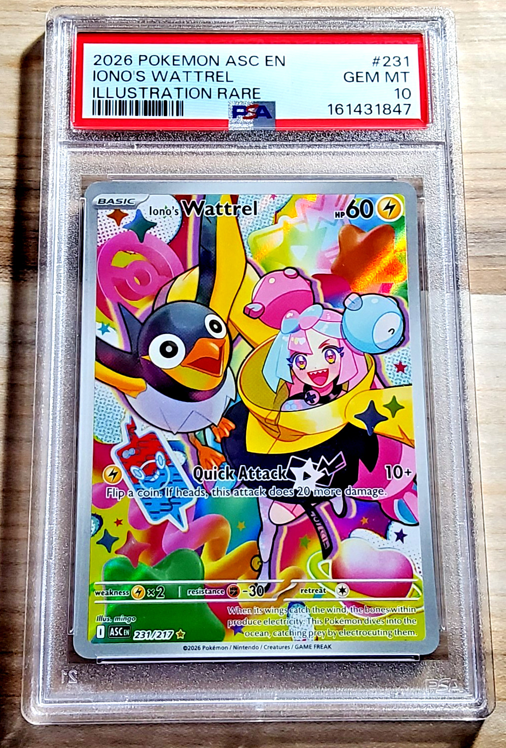 Pokemon Ascended Heroes IONO'S WATTREL #231 Holofoil Illustration Rare PSA 10