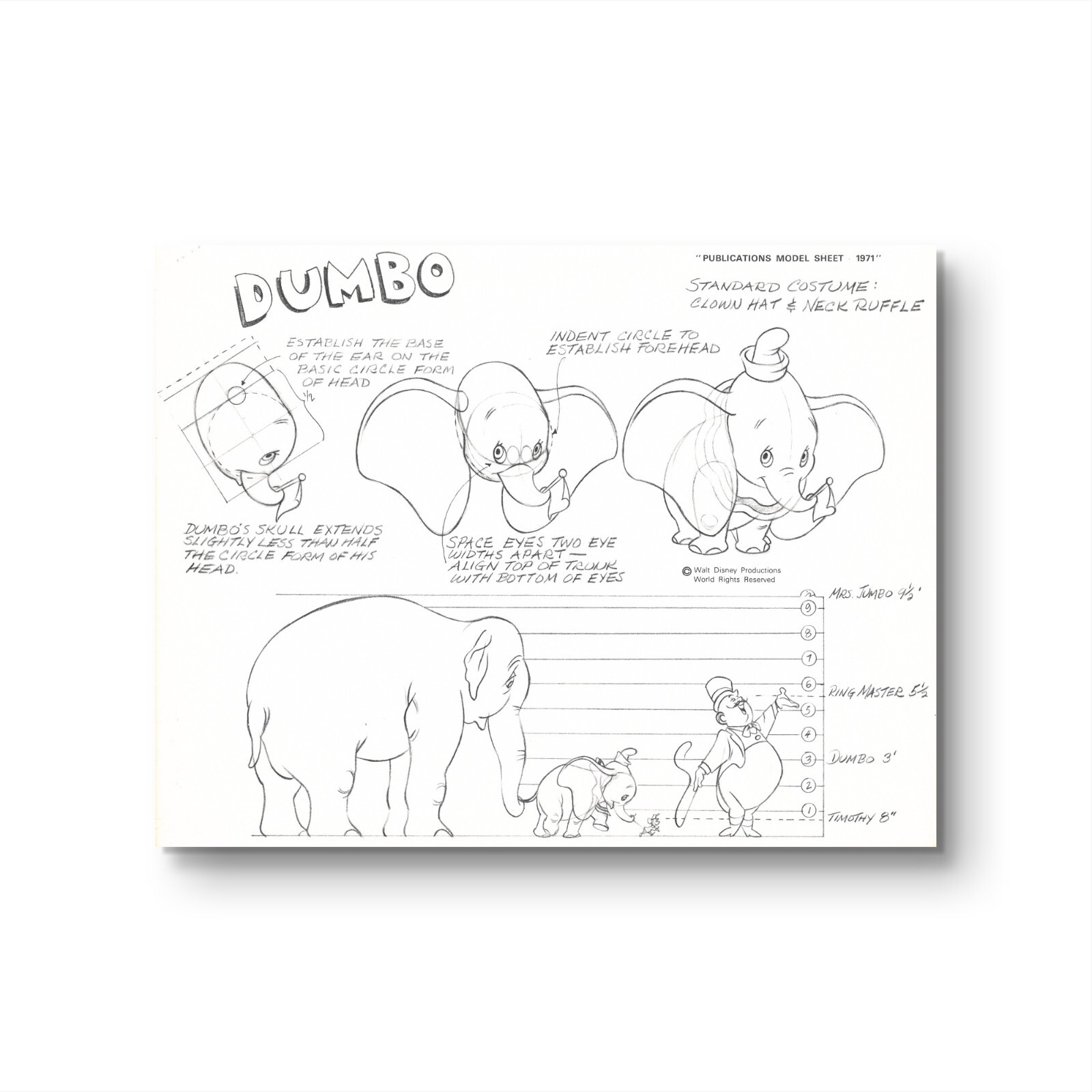 Walt Disney's Dumbo Original Publications Model Sheet, 1971