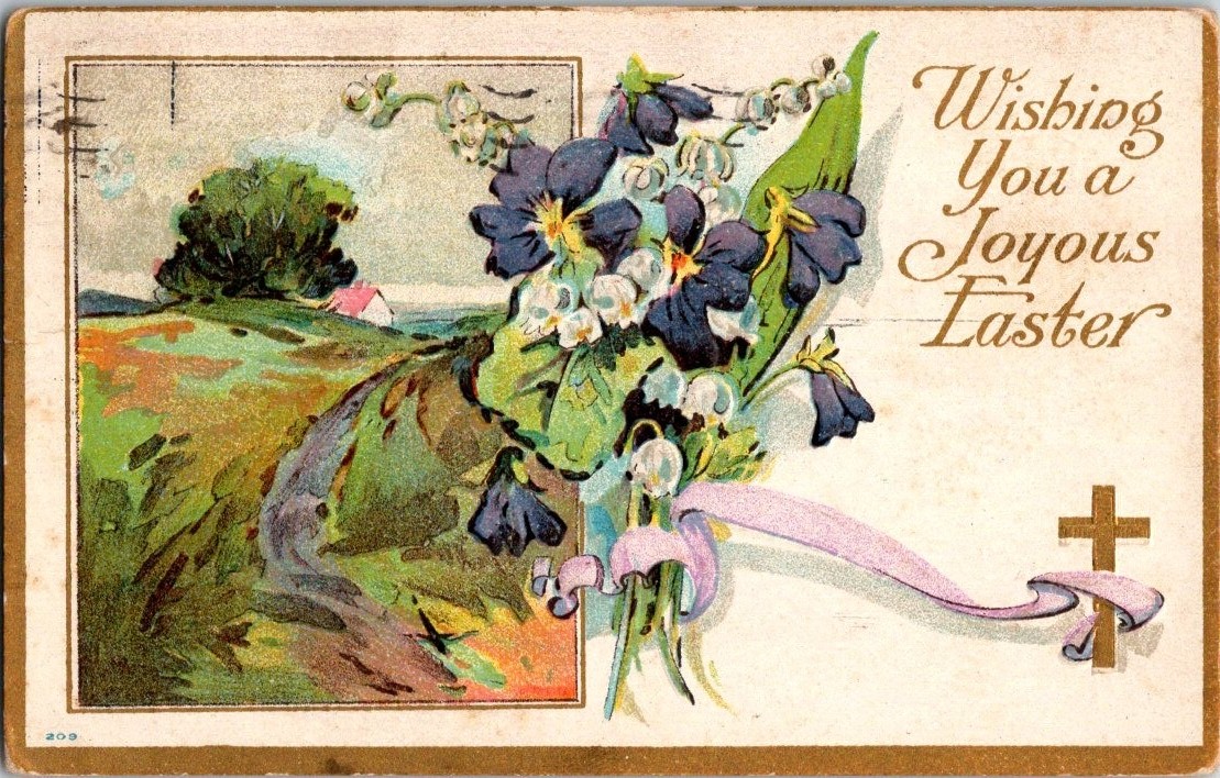 Vintage 1910 Easter Postcard Joyous Easter Flowers Landscape Vintage 1910 Easter Postcard Joyous Easter Flowers Landscape