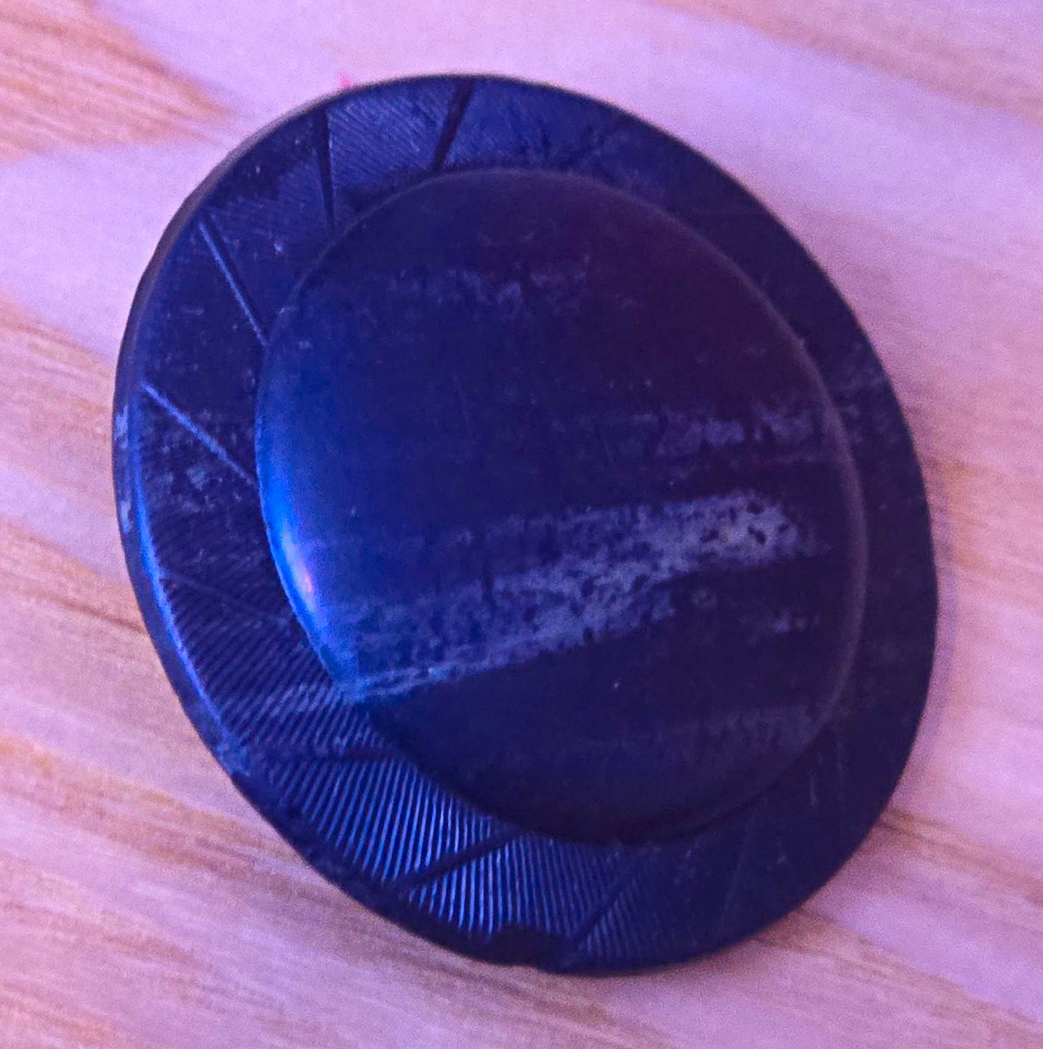 Antique Large Black Vulcanite Hard Rubber Button Geometric Incised, loop shank