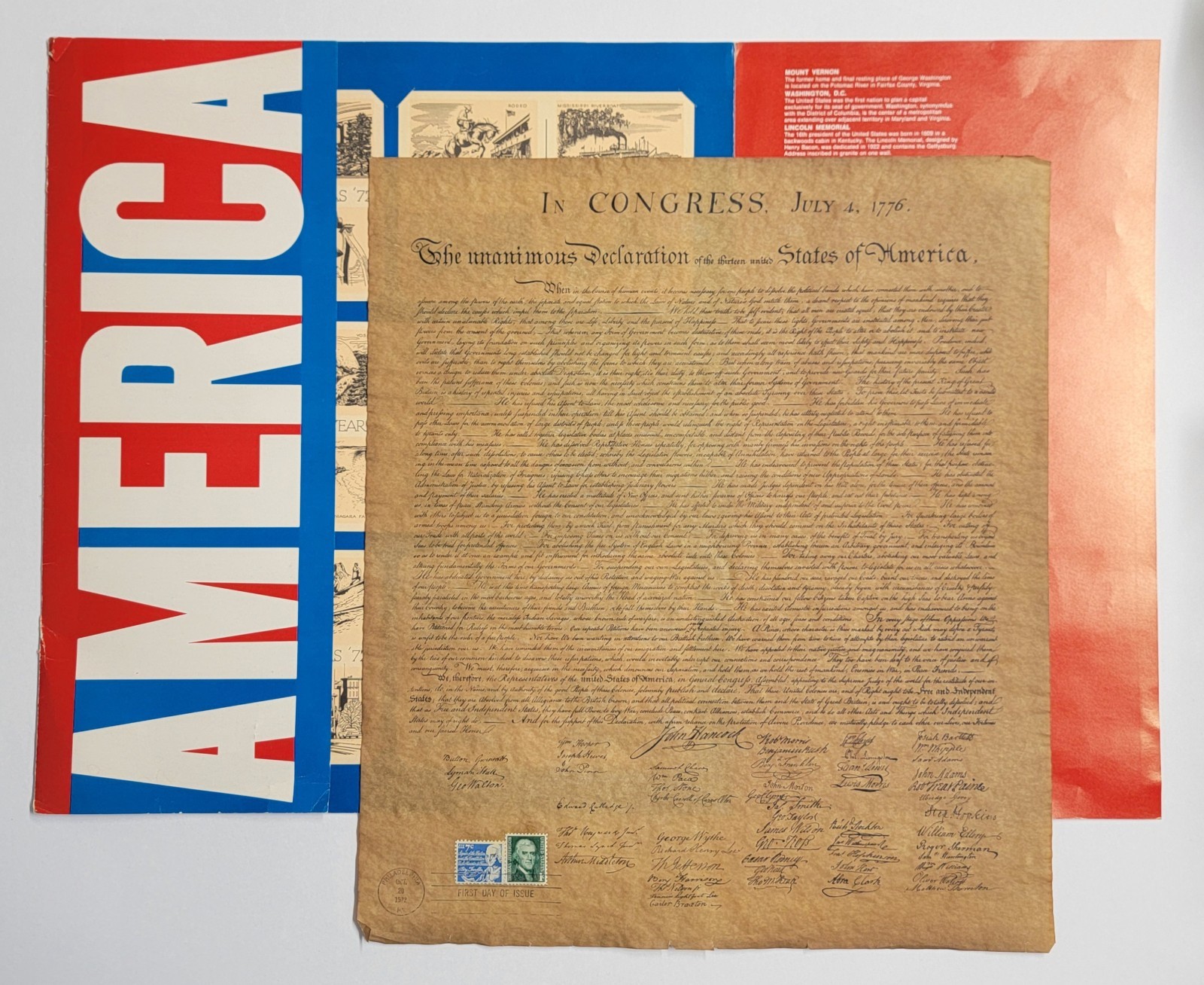 1972 Philadelphia USPS First Day Issue USA Declaration of Independence replica