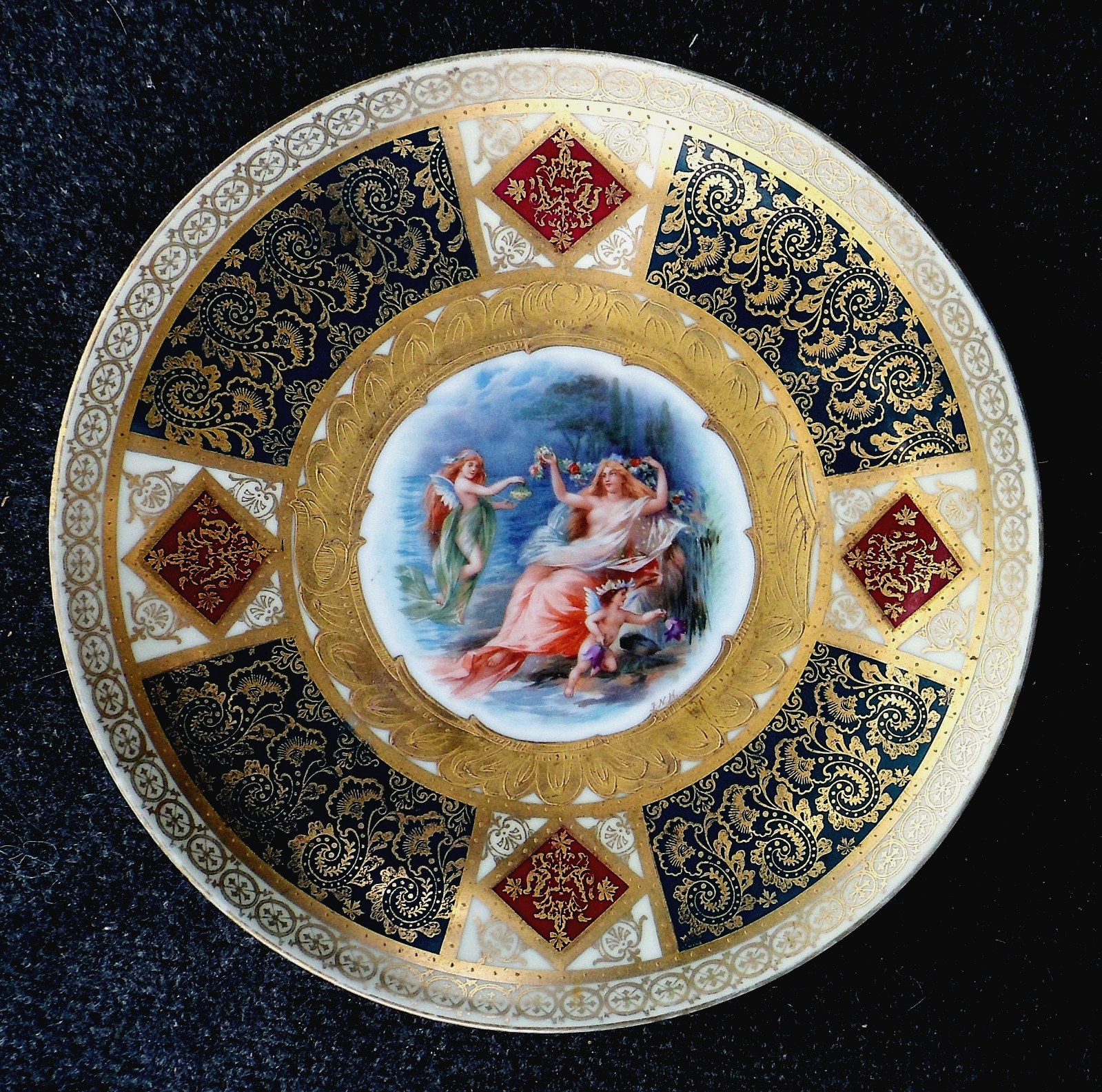 19th Century Royal Vienna Plate Classic Scene Beehive Mark Signed FNH Gilt