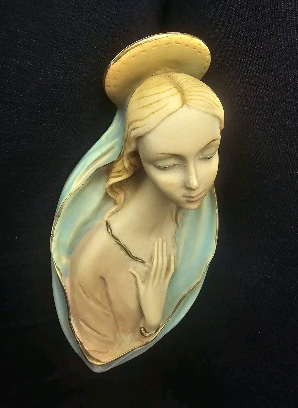 Vtg Mary Madona Praying Hand Painted Wall Hanging Numbered Made In Italy 4